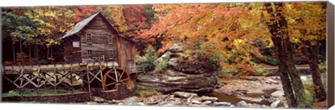 Framed Glade Creek Grist Mill with Autumn Trees, Babcock State Park, West Virginia Print