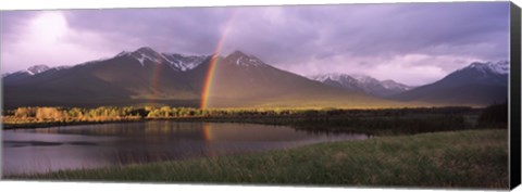 Framed Double rainbow over mountain range, Alberta, Canada Print