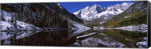 Framed Reflection of a mountain in a lake, Maroon Bells, Aspen, Colorado Print