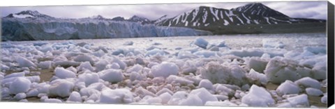 Framed Ice floes in the sea with a glacier in the background, Norway Print