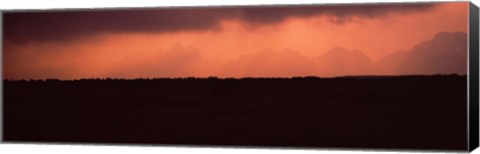 Framed Silhouette of a mountain range at dusk, Teton Range, Grand Teton National Park, Wyoming, USA Print