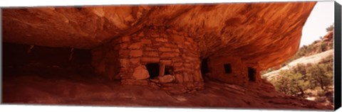 Framed Dwelling structures on a cliff, Anasazi Ruins, Mule Canyon, Utah, USA Print