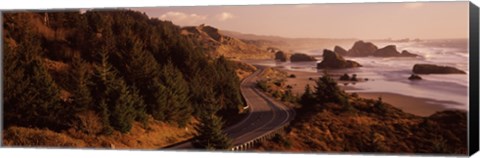 Framed Highway along a coast, Highway 101, Pacific Coastline, Oregon, USA Print