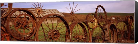 Framed Ffence made of wheels, Palouse, Whitman County, Washington State Print