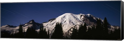 Framed Star trails over mountains, Mt Rainier, Washington State, USA Print