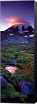 Framed Clouds over a snowcapped mountain, Mt Rainier, Washington State, USA Print