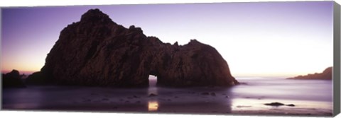 Framed Silhouette of a cliff on the beach, Pfeiffer Beach, Big Sur, California, USA Print