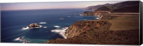 Framed High angle view of a coastline, Big Sur, night time long exposure, California, USA Print