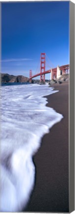 Framed Water surf under a suspension bridge, Golden Gate Bridge, San Francisco Bay, San Francisco, California, USA Print