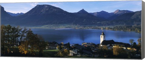 Framed Village at the lakeside, Wolfgangsee, Salzkammergut, Austria Print