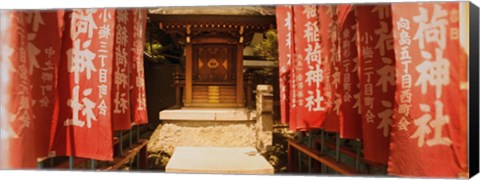 Framed Entrance of a shrine lined with flags, Tokyo Prefecture, Japan Print