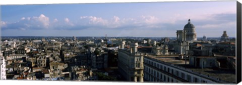 Framed High angle view of a city, Old Havana, Havana, Cuba (Blue Sky with Clouds) Print