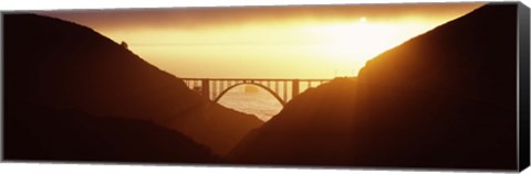 Framed Silhouette of a bridge at sunset, Bixby Bridge, Big Sur, California (horizontal) Print