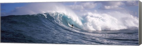 Framed Surfer in the sea, Maui, Hawaii Print