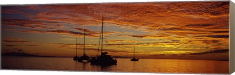 Framed Sailboats in the sea, Tahiti, French Polynesia Print