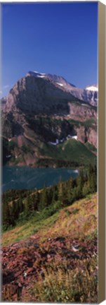 Framed Lake near a mountain, US Glacier National Park, Montana, USA Print