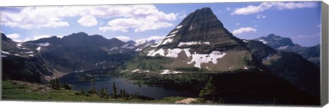 Framed Lake surrounded with mountains, Bearhat Mountain, Hidden Lake, US Glacier National Park, Montana, USA Print