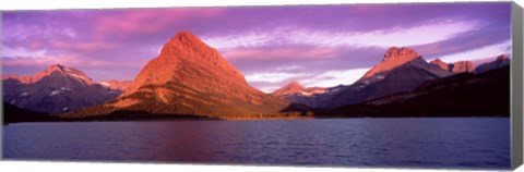 Framed Lake with mountains at dusk, Swiftcurrent Lake, Many Glacier, US Glacier National Park, Montana, USA Print