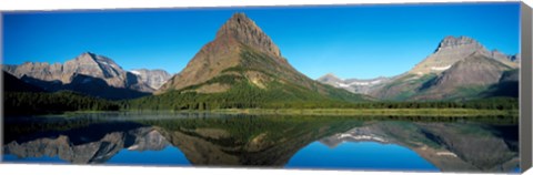 Framed Reflection of mountains in Swiftcurrent Lake, Many Glacier, US Glacier National Park, Montana, USA Print