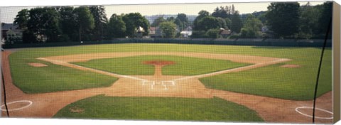 Framed Baseball diamond looked through the net, Doubleday Field, Cooperstown, Venango County, Pennsylvania, USA Print