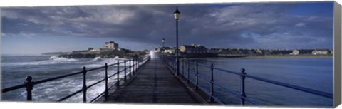 Framed Waves crashing against a jetty, Amble, Northumberland, England Print