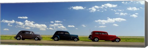 Framed Three Hot Rods moving on a highway, Route 66, USA Print