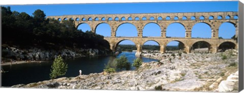 Framed Aqueduct across a river, Pont Du Gard, Nimes, Gard, Languedoc-Rousillon, France Print