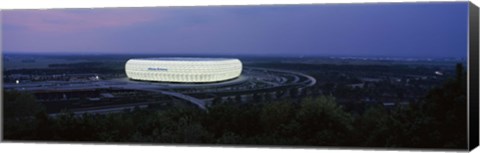 Framed Soccer stadium lit up at nigh, Allianz Arena, Munich, Bavaria, Germany Print