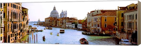 Framed Boats in a canal with a church in the background, Santa Maria della Salute, Grand Canal, Venice, Veneto, Italy Print