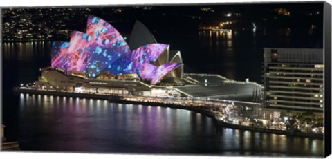 Framed Opera house lit up at night, Sydney Opera House, Sydney, New South Wales, Australia Print