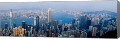 Framed Skyscrapers in a city, Victoria Harbour, Hong Kong, China Print