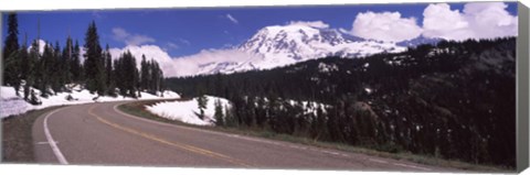 Framed Road with a mountain range in the background, Mt Rainier, Mt Rainier National Park, Pierce County, Washington State, USA Print