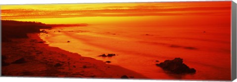 Framed Rock formations on the beach, California (red) Print