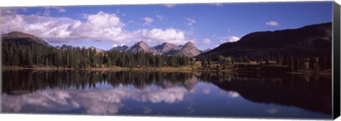 Framed Reflection of trees and clouds in the lake, Molas Lake, Colorado, USA Print