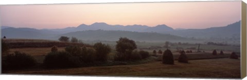 Framed Agricultural field with a mountain range in the background, Transylvania, Romania Print