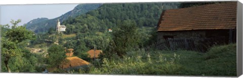 Framed Houses at the hillside, Transylvania, Romania Print