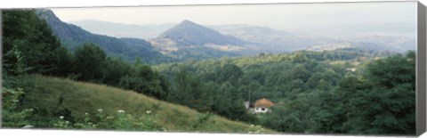 Framed Buildings in a valley, Transylvania, Romania Print