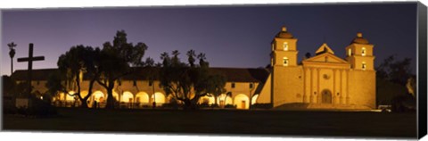 Framed Mission lit up at night, Mission Santa Barbara, Santa Barbara, Santa Barbara County, California, USA Print