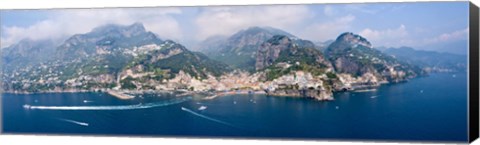 Framed Aerial view of towns, Amalfi, Atrani, Amalfi Coast, Salerno, Campania, Italy Print