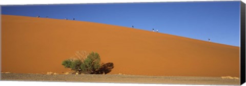 Framed Tourists climbing up a sand dune, Dune 45, Sossusvlei, Namib Desert, Namibia Print