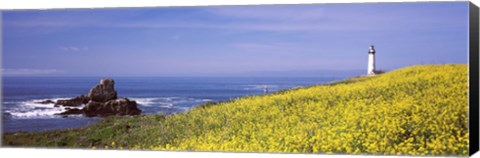 Framed Lighthouse on the coast, Pigeon Point Lighthouse, San Mateo County, California, USA Print