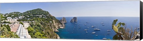 Framed Boats in the sea, Faraglioni, Capri, Naples, Campania, Italy Print