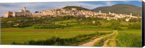 Framed Village on a hill, Assisi, Perugia Province, Umbria, Italy Print