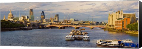 Framed Bridge across a river with a cathedral, Blackfriars Bridge, St. Paul&#39;s Cathedral, Thames River, London, England Print