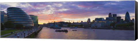 Framed City hall with office buildings at sunset, Thames River, London, England Print