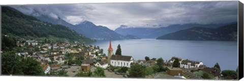 Framed City at the lakeside, Lake Lucerne, Weggis, Lucerne Canton, Switzerland Print