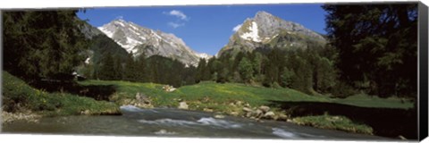 Framed Stream flowing through a forest, Mt Santis, Mt Altmann, Appenzell Alps, St Gallen Canton, Switzerland Print