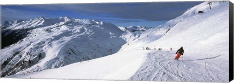 Framed Tourists skiing in a ski resort, Sankt Anton am Arlberg, Tyrol, Austria Print