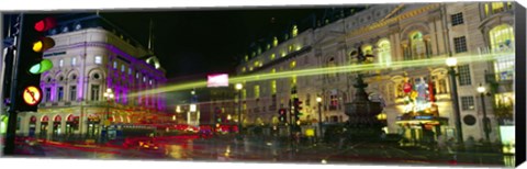 Framed Buildings lit up at night, Piccadilly Circus, London, England Print