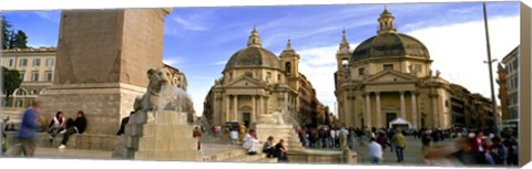 Framed Tourists in front of churches, Santa Maria Dei Miracoli, Santa Maria Di Montesanto, Piazza Del Popolo, Rome, Italy Print